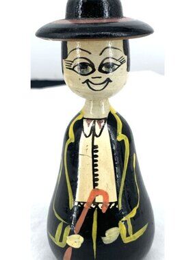 Hand Painted Wooden Doll Man In Hat 5.75" Vintage